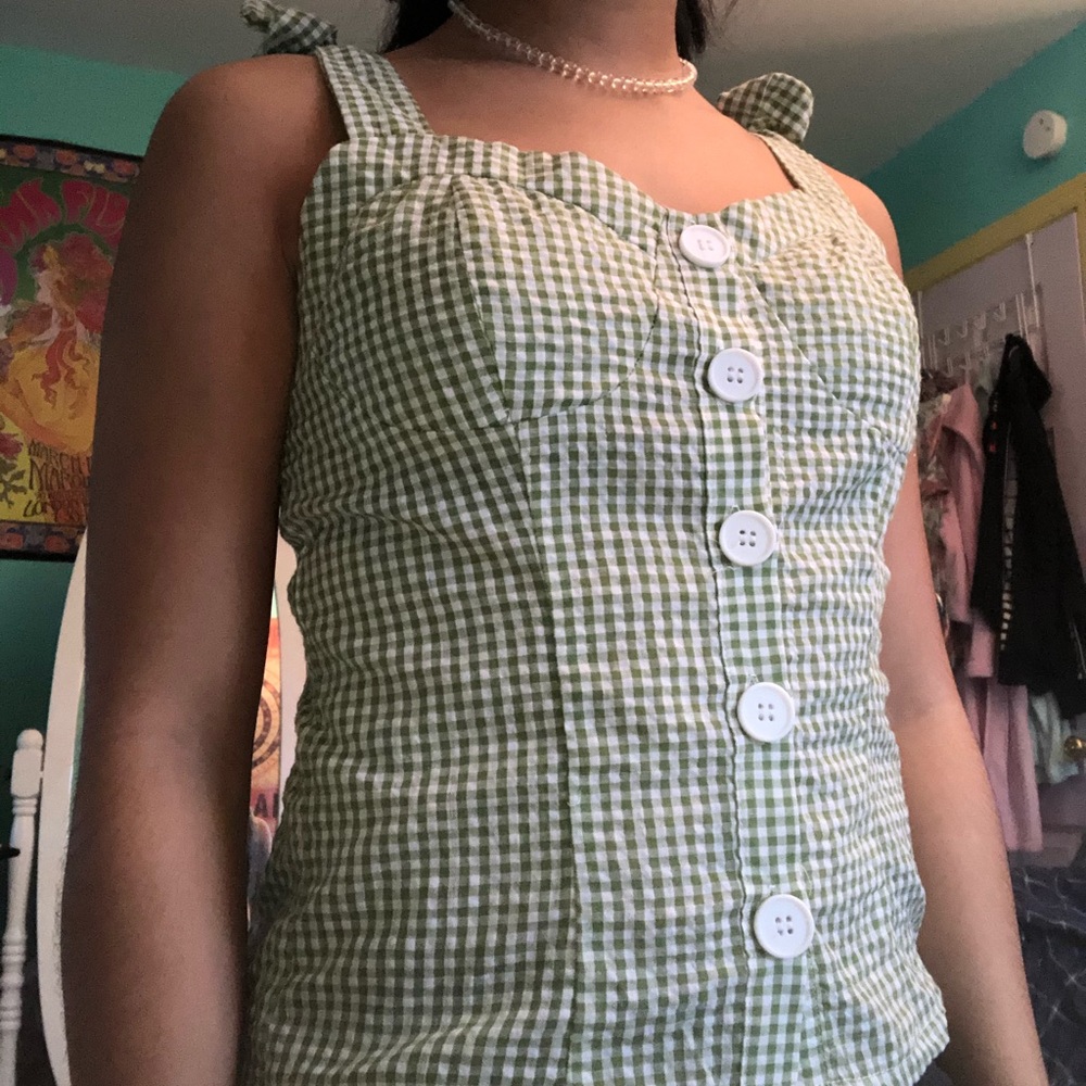 green gingham bustier top